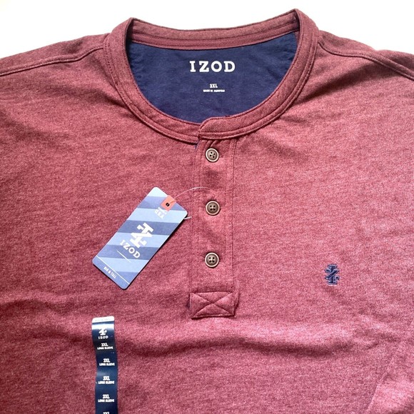 IZOD Big & Tall Men's Brushed Jersey L/S Henley Port Red Heather Sz 3XL NWT - Picture 4 of 8